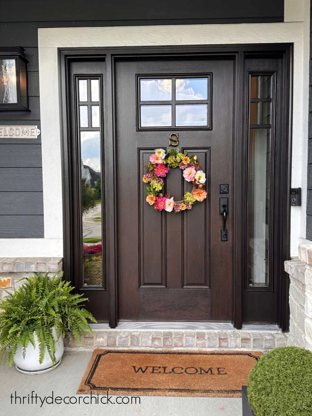 dark walnut craftsman door windows